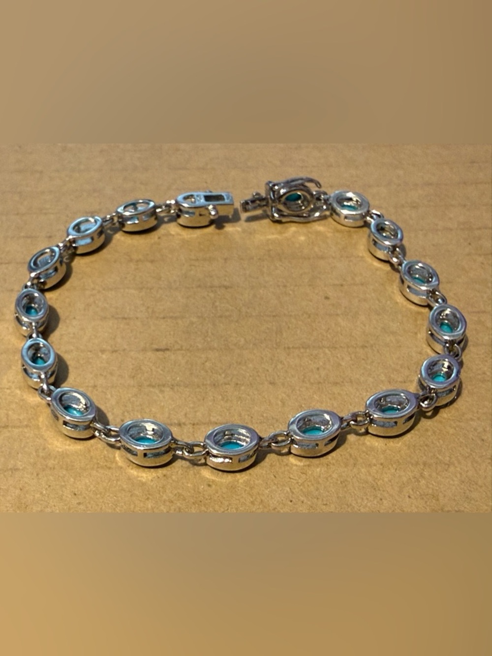 DK 925 Turquoise/Larimar /Blue Stone Oval Link Bracelet - Women Jewelry - Picture 3 of 5